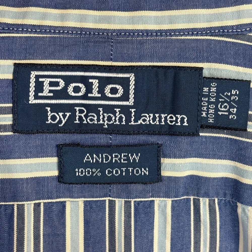 Polo Ralph Lauren Mens Andrew Shirt 16.5 34/35 Blue White‎ Striped Cotton L/S